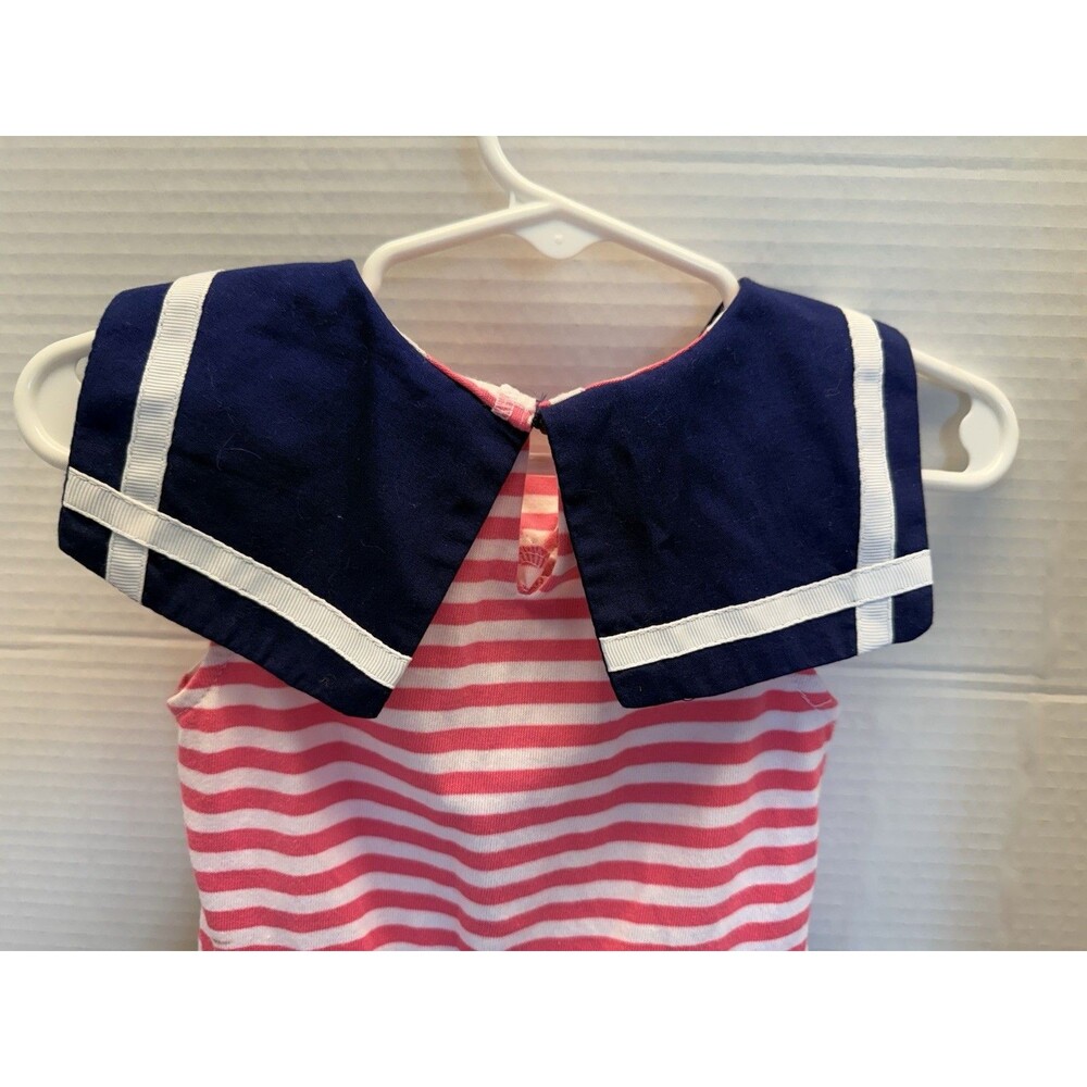 Youngland | Girls Sz 24 mos. Navy White Pink Ruffle  Dress Nautical Style Perown - Picture 5 of 9
